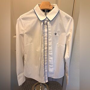 Lands’ End White Button Down Shirt Womens 6 Work Office Bolo Tie Collar Blouse
